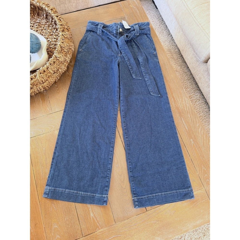 J. Crew Tie-Waist Wide-Leg Denim Trousers Women Dark Wash 27 CB386